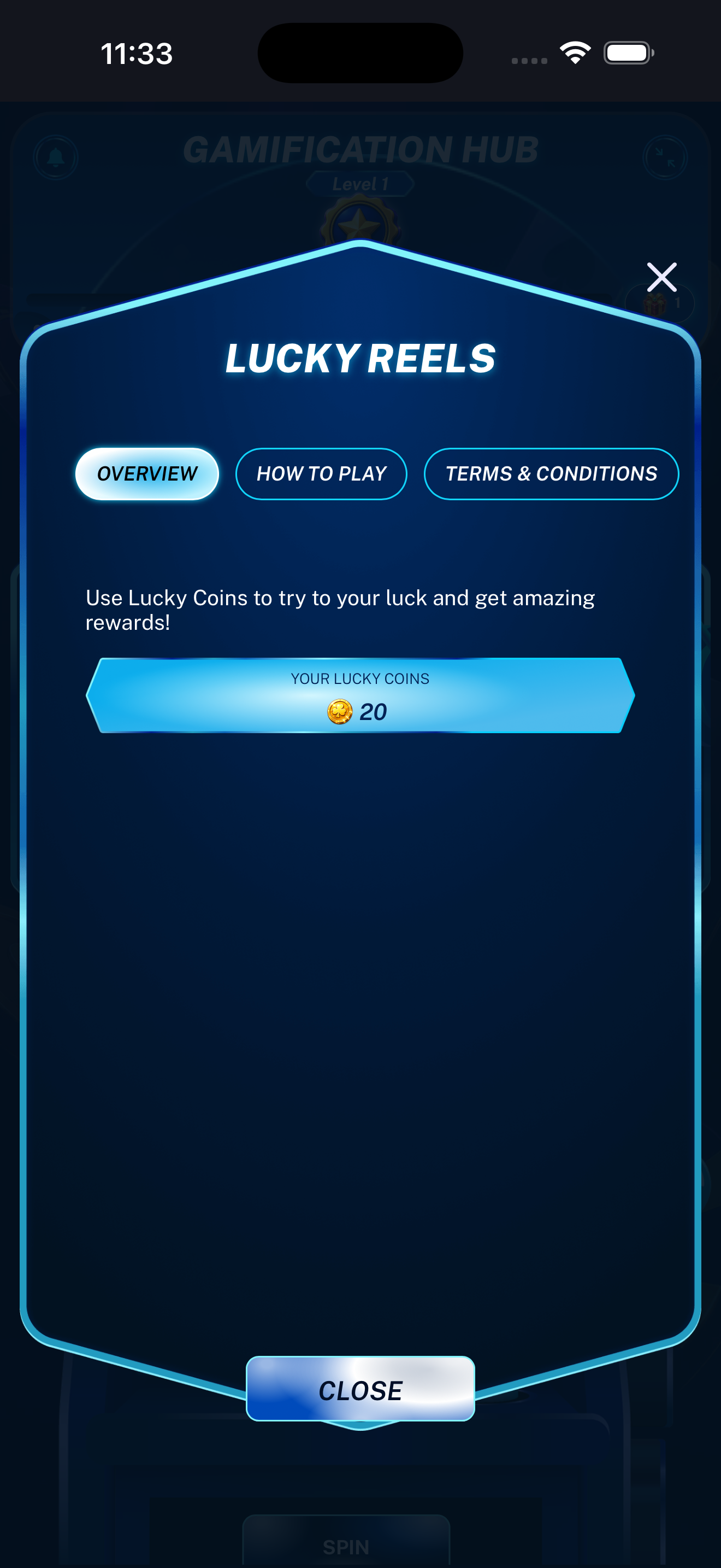 Lucky Reels Overview tab displayed on a mobile phone